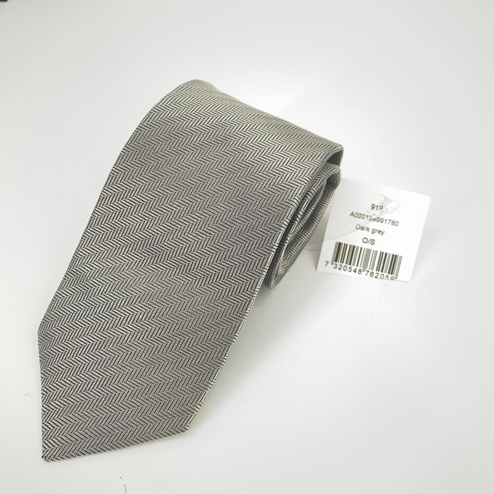 Eton Tie Mens One Size Gray Navy Herringbone Silk Classic Necktie England Made